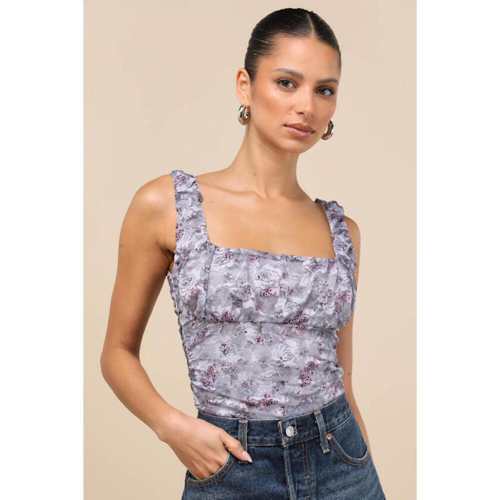 Lulus Brynlee Dusty Lilac Floral Lace Tank Top Purple - Size S